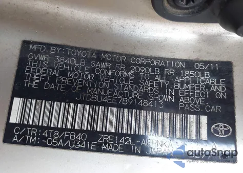 2011 Toyota Corolla Le from USA, damaged, VIN JTDBU4EE7B9148413